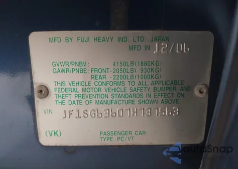 2007 Subaru Forester 2.5X from USA, damaged, VIN JF1SG63607H737563